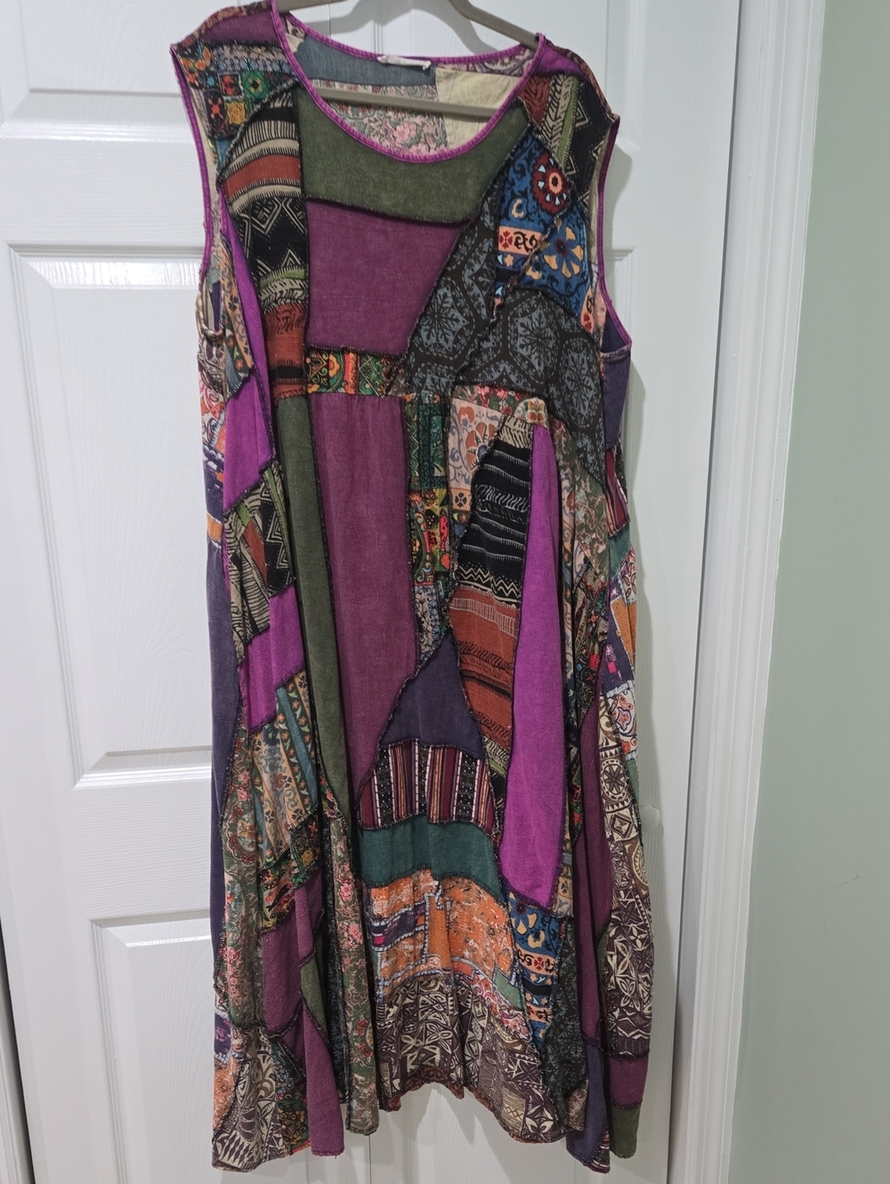Boho Patchwork Sleeveless Dress in Purple With Pockets